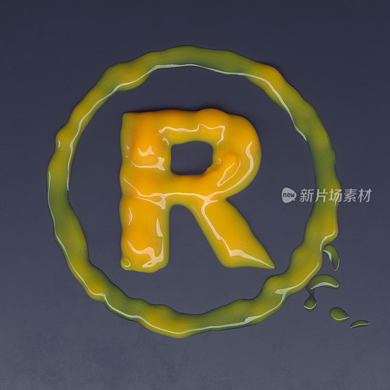 液体字母R - 3d